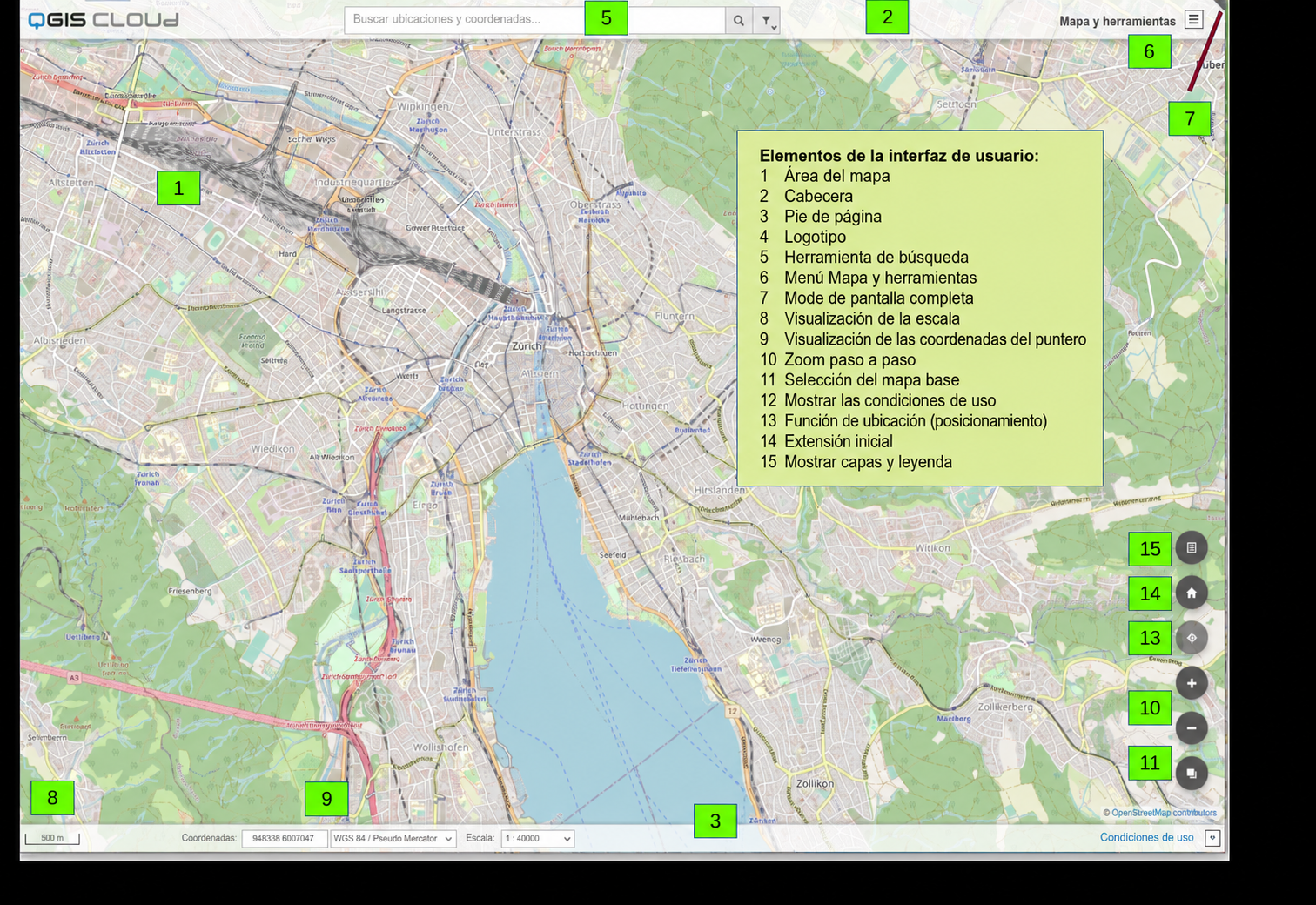 diseño básico del *QGIS Cloud Web Client*