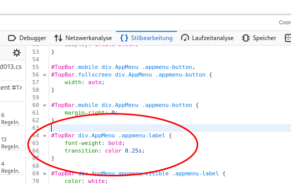 archivo TopBar.css abierto en el Inspector