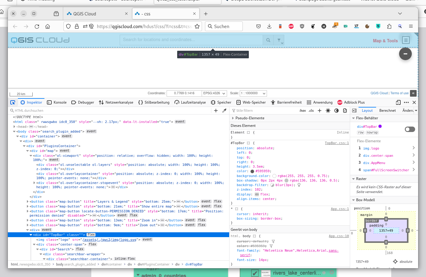 selector CSS del elemento TopBar en el Inspector